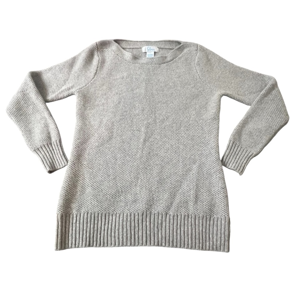 Elvrie Womens Cashmere Blend Metallic Shimmer Knit Sweater Gray Large